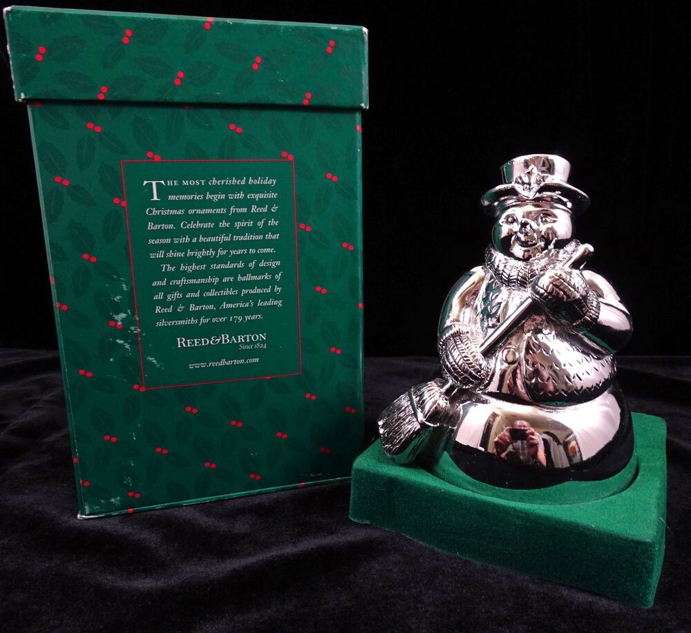 2002 Reed & Barton Musical Snowman Plays Frosty Revolves Silver See Video 5.5 in